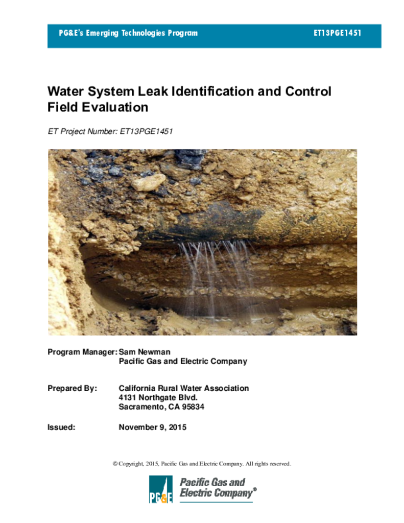 Water System Leak Identification And Control Field Evaluation | ETCC