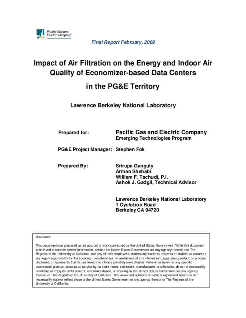 Data Center Outside Air Economizer II - Air Filtration | ETCC